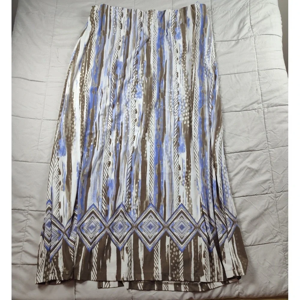 Chicos Size 3 Maxi Skirt Womens Black White Striped Geometric‎ Split Long L